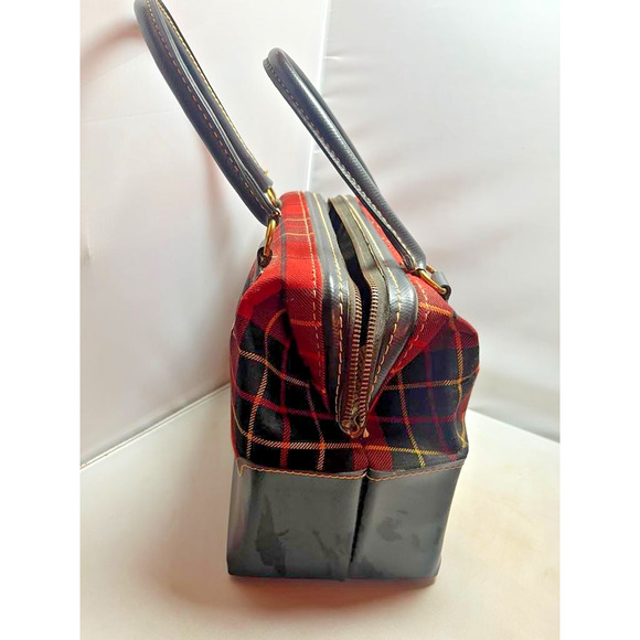 Vintage PLAID Hand Bag or Travel Case 2 Handled Mid Century - Picture 3 of 5